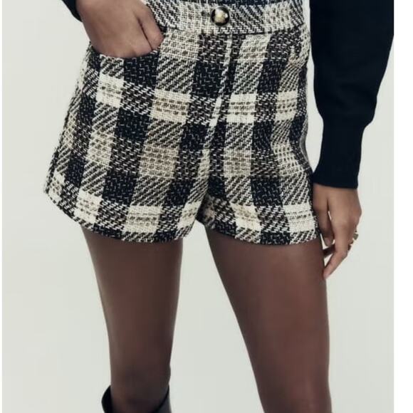 Zara High Waist Black and White Checkered Shorts NWT Size XS - Picture 5 of 9